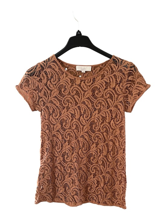 LOFT Tops - LOFT Short Sleeve Lace Tee Shirt in Copper Rust Color See-Through Small